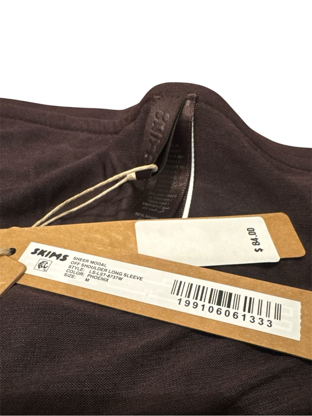SKIMS Sheer Modal Brown Off-Shoulder Long Sleeve Top size Medium NWT - Picture 3 of 3